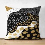 Çift Taraflı Renkli Zemin Üzerinde Gold Detaylı Modern Desenli Modern Süet Yastık Kırlent Kılıfı Realhomes