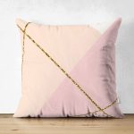 Çift Taraflı Pastel Zemin Üzerinde Gold Detaylı Modern Çizgili Modern Süet Yastık Kırlent Kılıfı Realhomes