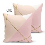 Çift Taraflı Pastel Zemin Üzerinde Gold Detaylı Modern Çizgili Modern Süet Yastık Kırlent Kılıfı Realhomes