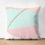Çift Taraflı Pastel Zeminli Üzerinde Gold Renkli Modern Çizgili Modern Süet Yastık Kırlent Kılıfı Realhomes