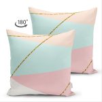 Çift Taraflı Pastel Zeminli Üzerinde Gold Renkli Modern Çizgili Modern Süet Yastık Kırlent Kılıfı Realhomes