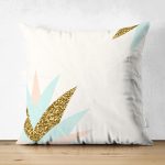 Çift Taraflı Renkli Üzerinde Gold Detaylı Modern Yaprak Desenli Modern Süet Yastık Kırlent Kılıfı Realhomes