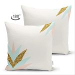 Çift Taraflı Renkli Üzerinde Gold Detaylı Modern Yaprak Desenli Modern Süet Yastık Kırlent Kılıfı Realhomes