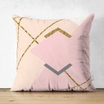 Çift Taraflı Pastel Zemin Üzerinde Gold Detaylı Modern Çizgili Modern Süet Yastık Kırlent Kılıfı Realhomes