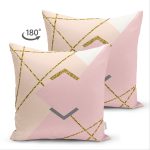 Çift Taraflı Pastel Zemin Üzerinde Gold Detaylı Modern Çizgili Modern Süet Yastık Kırlent Kılıfı Realhomes