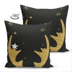 Çift Taraflı Siyah Zemin Üzerinde Gold Detaylı Modern Geyik Desenli Süet Yastık Kırlent Kılıfı Realhomes