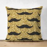 - Suet-K-7837-Gorsel1 - Realhomes Çift Taraflı Gold Zemin Üzerinde Modern Desenli Dijital Baskılı Modern Süet Yastık Kırlent Kılıfı Realhomes