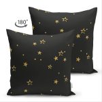 Çift Taraflı Siyah Zemin Üzerinde Gold Renkli Yıldız Desenli Modern Süet Yastık Kırlent Kılıfı Realhomes