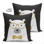 Çift Taraflı Siyah Zemin Üzerinde Gold Detaylı Sevimli Ayıcık Modern Süet Yastık Kırlent Kılıfı Realhomes
