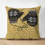 Çift Taraflı Gold Zemin Üzerinde Modern Desen İşlemeli Eldiven Modern Süet Yastık Kırlent Kılıfı Realhomes