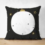Çift Taraflı Siyah Zemin Üzerinde Gold Yıldız Detaylı Abajur Modern Süet Yastık Kırlent Kılıfı Realhomes