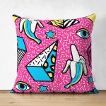 Çift Taraflı Pembe Zeminli Modern Renkli Desenli Dijital Baskılı Modern Süet Yastık Kırlent Kılıfı Realhomes