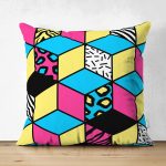 Çift Taraflı Renkli Zemin Üzerinde Modern Geometrik Küp Desenli Modern Süet Yastık Kırlent Kılıfı Realhomes