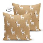 Çift Taraflı Renkli Zemin Üzerinde Geyik Desenli Dijital Baskılı Modern Süet Yastık Kırlent Kılıfı Realhomes