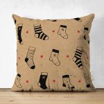 Çift Taraflı Renkli Zeminli Modern Çorap Desenli Dijital Baskılı Modern Süet Yastık Kırlent Kılıfı Realhomes