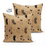 Çift Taraflı Renkli Zeminli Modern Çorap Desenli Dijital Baskılı Modern Süet Yastık Kırlent Kılıfı Realhomes