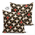 Çift Taraflı Siyah Zemin Üzerinde Gold Renkli Geometrik Desenli Modern Süet Yastık Kırlent Kılıfı Realhomes