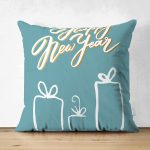 Çift Taraflı Renkli Zemin Üzerinde Yılbaşı Temalı Dijital Baskılı Modern Süet Yastık Kırlent Kılıfı Realhomes