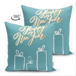 Çift Taraflı Renkli Zemin Üzerinde Yılbaşı Temalı Dijital Baskılı Modern Süet Yastık Kırlent Kılıfı Realhomes