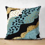 Çift Taraflı Siyah Zeminli Renkli Modern Desenli Dijital Baskılı Modern Süet Yastık Kırlent Kılıfı Realhomes