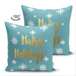 - Suet-K-7861-Gorsel2 - Realhomes Çift Taraflı Renkli Zeminli Beyaz Kartanesi Desenli Gold Renkli Happy Holidays Süet Yastık Kılıfı Realhomes
