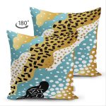 Çift Taraflı Renkli Zemin Üzerinde Modern Desenli Dijital Baskılı Modern Süet Yastık Kırlent Kılıfı Realhomes