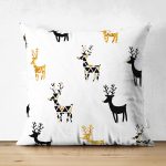 Çift Taraflı Beyaz Zemin Üzerinde Modern Geyik Desenli Süet Yastık Kırlent Kılıfı Realhomes