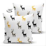 Çift Taraflı Beyaz Zemin Üzerinde Modern Geyik Desenli Süet Yastık Kırlent Kılıfı Realhomes