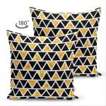 Çift Taraflı Siyah Zemin Üzerinde Gold Detaylı Geometrik Desenli Süet Yastık Kırlent Kılıfı Realhomes