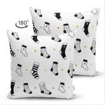 Çift Taraflı Beyaz Zemin Üzerinde Modern Çorap Desenli Süet Yastık Kırlent Kılıfı Realhomes