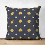 Çift Taraflı Renkli Zemin Üzerinde Gold Detaylı Yıldız Desenli Modern Süet Yastık Kırlent Kılıfı Realhomes