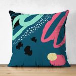 Çift Taraflı Renkli Zemin Üzerinde Soyut Çizimli Modern Geometrik Desen Süet Yastık Kırlent Kılıfı Realhomes