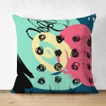 Çift Taraflı Renkli Zemin Üzerinde Soyut Çizimli Modern Geometrik Desen Süet Yastık Kırlent Kılıfı Realhomes