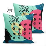 Çift Taraflı Renkli Zemin Üzerinde Soyut Çizimli Modern Geometrik Desen Süet Yastık Kırlent Kılıfı Realhomes