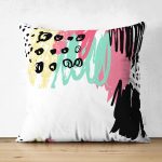 Çift Taraflı Beyaz Zemin Üzerinde Soyut Çizimli Renkli Desen Çalışması Süet Yastık Kırlent Kılıfı Realhomes