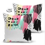 Çift Taraflı Beyaz Zemin Üzerinde Soyut Çizimli Renkli Desen Çalışması Süet Yastık Kırlent Kılıfı Realhomes
