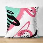 Çift Taraflı Beyaz Zemin Üzerinde Soyut Çizimli Renkli Desen Çalışması Süet Yastık Kırlent Kılıfı Realhomes