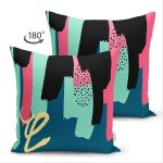 Çift Taraflı Renkli Zemin Üzerinde Soyut Çizimli Modern Geometrik Desen Süet Yastık Kırlent Kılıfı Realhomes