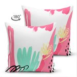 - Suet-K-7883-Gorsel2 - Realhomes Çift Taraflı Beyaz Zemin Üzerinde Renkli Çizimli Geometrik Desen Süet Yastık Kırlent Kılıfı Realhomes