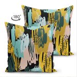 Çift Taraflı Siyah Zemin Üzerinde Soyut Çizimli Geometrik Desen Modern Süet Yastık Kırlent Kılıfı Realhomes