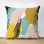 Çift Taraflı Rengarenk Pastel Zemin Üzerinde Siyah Çiçek Desenli Modern Süet Yastık Kırlent Kılıfı Realhomes