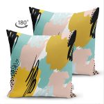 Çift Taraflı Rengarenk Pastel Zemin Üzerinde Siyah Çiçek Desenli Modern Süet Yastık Kırlent Kılıfı Realhomes