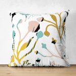 Çift Taraflı Beyaz Zemin Üzerinde Pastel Rengarenk Çiçek Desenli Modern Süet Yastık Kırlent Kılıfı Realhomes