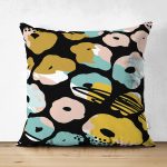 Çift Taraflı Siyah Zemin Üzerinde Renkli Geometrik Desenli Dijital Baskılı Modern Süet Yastık Kılıfı Realhomes