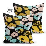 Çift Taraflı Siyah Zemin Üzerinde Renkli Geometrik Desenli Dijital Baskılı Modern Süet Yastık Kılıfı Realhomes