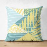 Çift Taraflı Renkli Zemin Üzerinde Geometrik Desenli Yaprak Motifli Süet Yastık Kırlent Kılıfı Realhomes