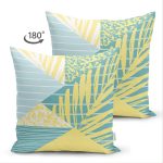Çift Taraflı Renkli Zemin Üzerinde Geometrik Desenli Yaprak Motifli Süet Yastık Kırlent Kılıfı Realhomes