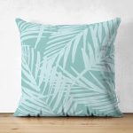 Çift Taraflı Renkli Zemin Üzerinde Yaprak Desenli Dijital Baskılı Modern Süet Yastık Kırlent Kılıfı Realhomes