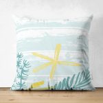 Çift Taraflı Beyaz Zemin Üzerinde Renkli Soyut Çizimli Yaprak Desenli Süet Yastık Kırlent Kılıfı Realhomes