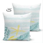 Çift Taraflı Beyaz Zemin Üzerinde Renkli Soyut Çizimli Yaprak Desenli Süet Yastık Kırlent Kılıfı Realhomes